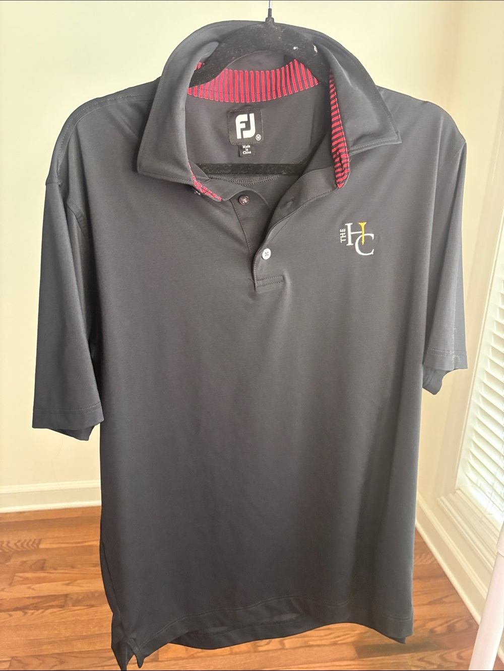 FootJoy Black Polo with Red Striped Collar